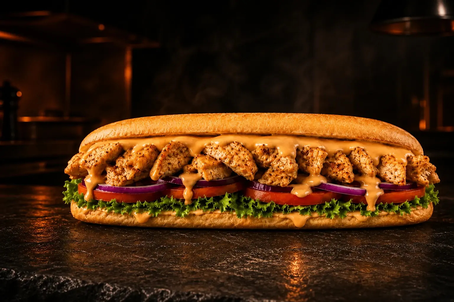 Le sandwich signature du Cayenne — poulet mariné et sauce Cayenne maison